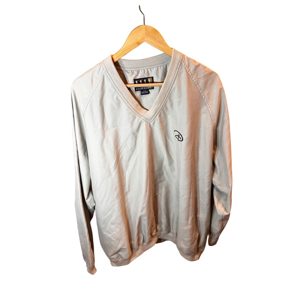 Vintage Walt Disney Golf Windbreaker Foursome V-Neck Pullover Tan Khaki Mens L